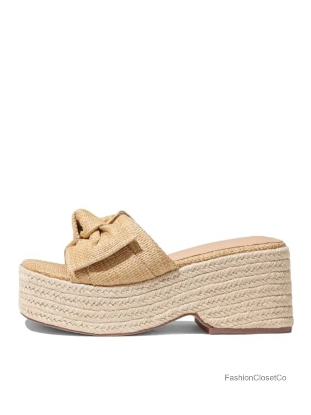 Raffia Espadrille Platform Sandals with Bow